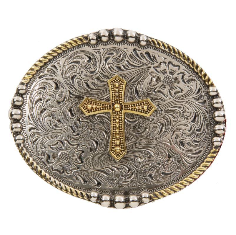 AndWest Men's Two Tone Bead and Rope Edge with Cross Oval Buckle 629-00