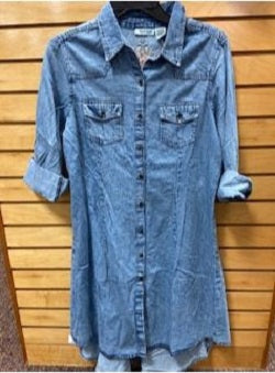 Angie Ladies Blue Jean Dress with Embroidery on Back N1111-EMB