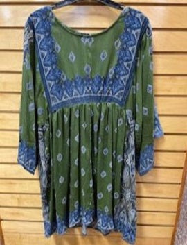 Angie Ladies Green Border Print Kimono Dress N4B84-FO43