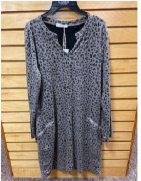 Angie Ladies Grey/Black Long Sleeve Animal Print Dress N4V68ASIS