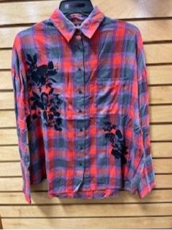 Angie Ladies Red Purple Flannel with Black Embroidery on Front B2U57-HF84