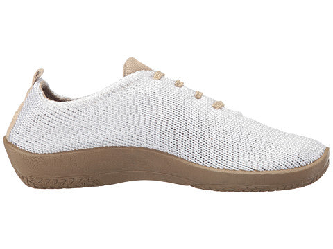 Arcopedico Stretch Knit Lace-Up White/Tan Womens Comfort Shoes 1151-LS-03