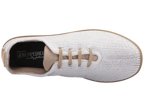 Arcopedico Stretch Knit Lace-Up White/Tan Womens Comfort Shoes 1151-LS-03