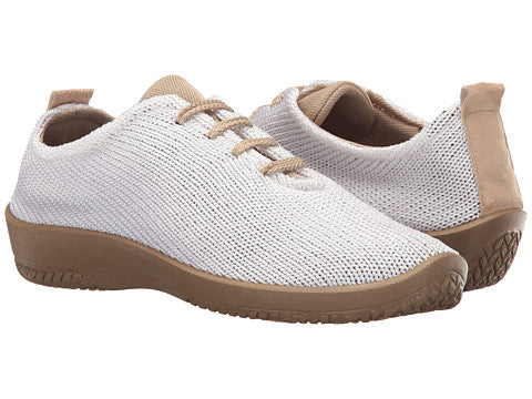 Arcopedico Stretch Knit Lace-Up White/Tan Womens Comfort Shoes 1151-LS-03