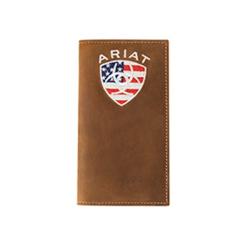 Ariat Aged Bark Rodeo Men's Leather Wallet with American Flag Embroidery A35547217
