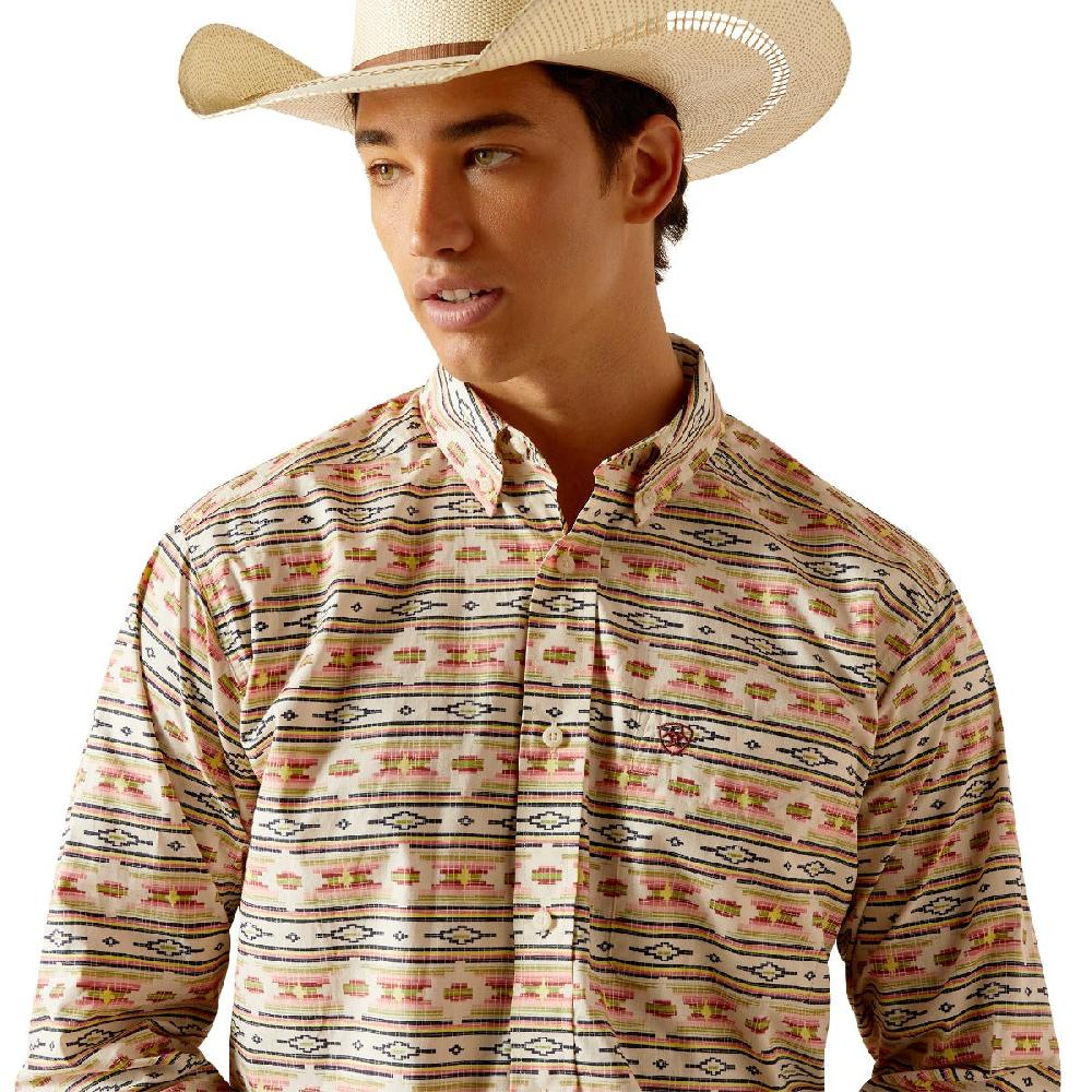 Ariat Apricot Blush Aztec Print Timothy Men's Collared Long Sleeve Button Down Shirt 10048370