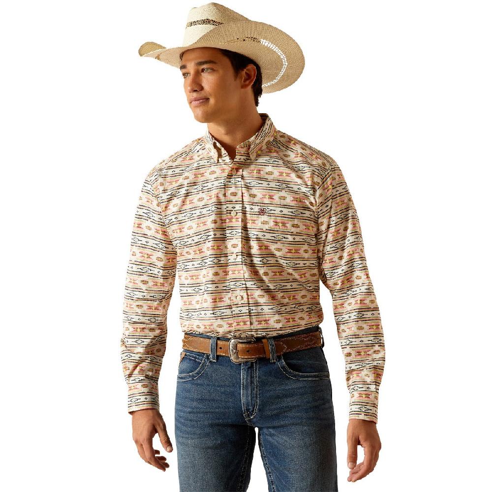 Ariat Apricot Blush Aztec Print Timothy Men's Collared Long Sleeve Button Down Shirt 10048370