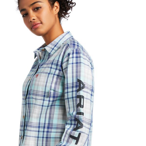 Ariat Aqua Sky Plaid FR Sabine Logo Women's FR Work Shirt 10039657