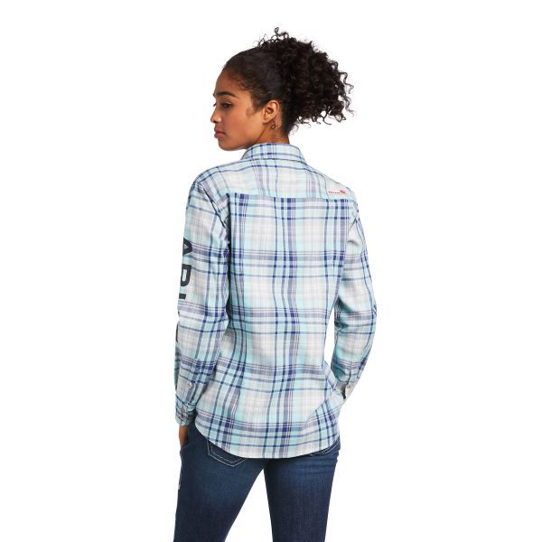Ariat Aqua Sky Plaid FR Sabine Logo Women's FR Work Shirt 10039657
