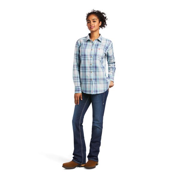 Ariat Aqua Sky Plaid FR Sabine Logo Women's FR Work Shirt 10039657