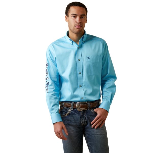 Ariat Aqua Team Logo Men's Classic Fit Twill Button Down Longsleeve Shirt 10044940