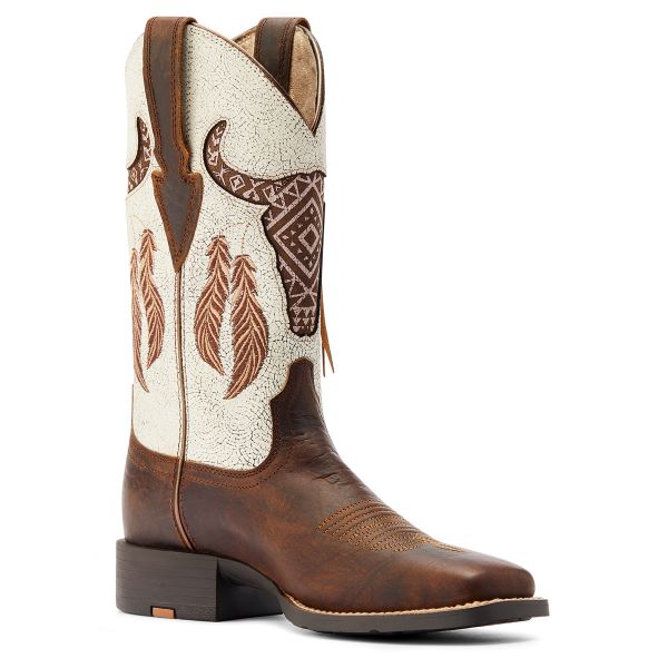 Ariat Barn Brown/Crackled White Round Up Southwest Stretchfit Women's Western Boots 10044434