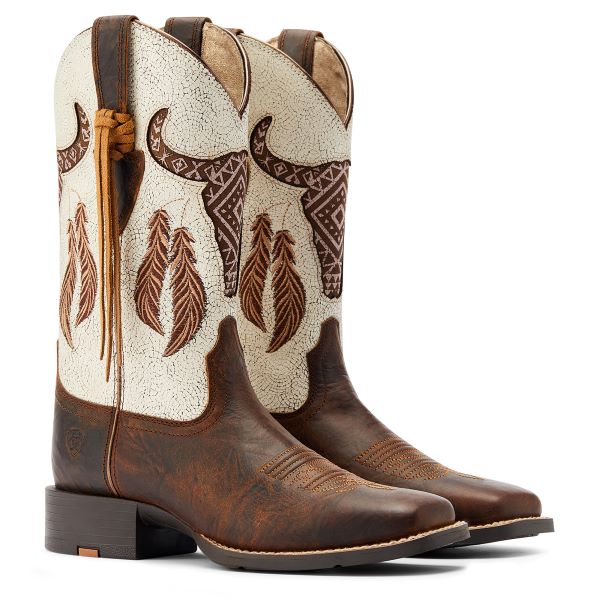 Ariat Barn Brown/Crackled White Round Up Southwest Stretchfit Women's Western Boots 10044434