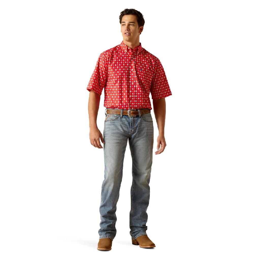 Ariat Beacon Red Decker Classic Fit Short Sleeve Men's Collared Button Down Shirt 10051494