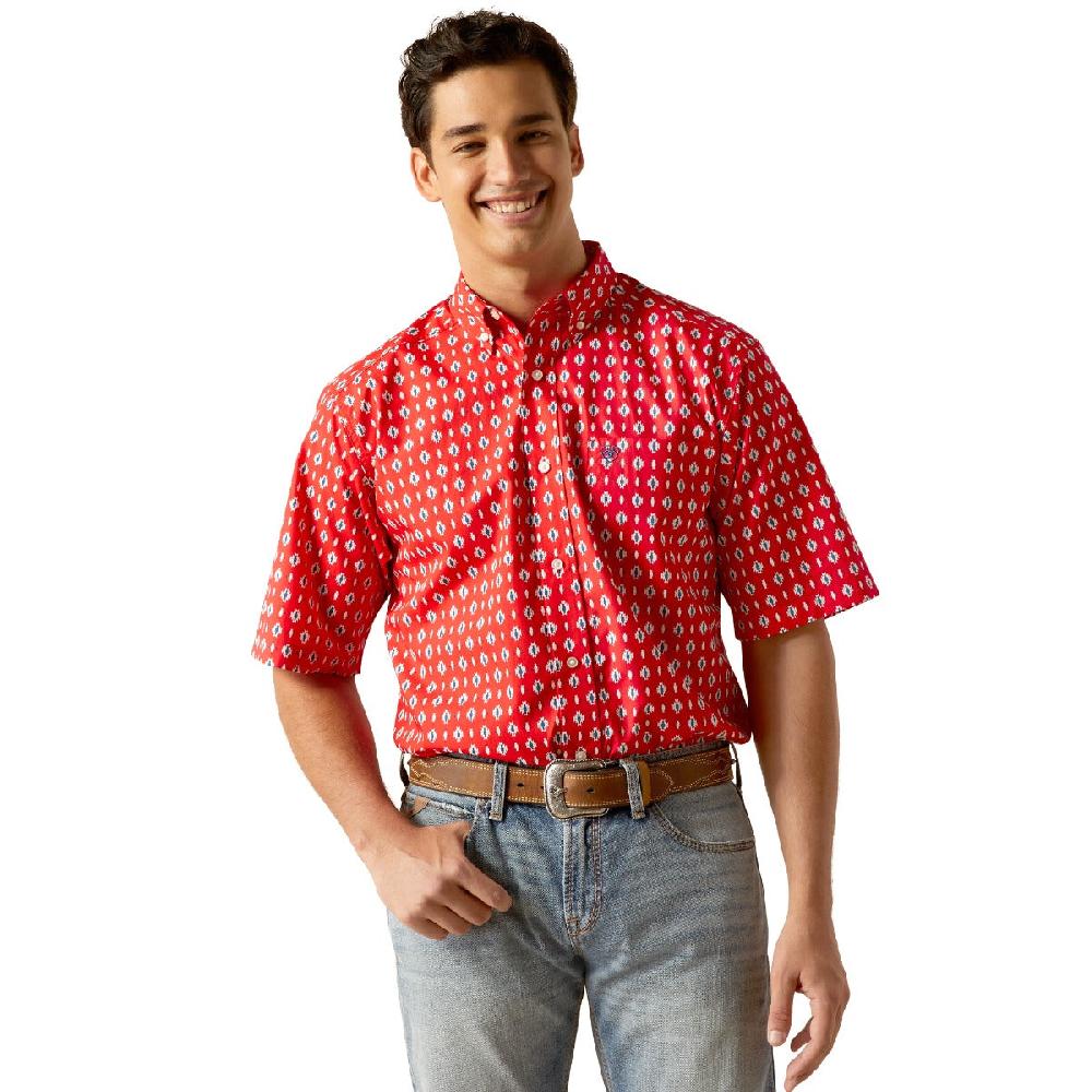 Ariat Beacon Red Decker Classic Fit Short Sleeve Men's Collared Button Down Shirt 10051494