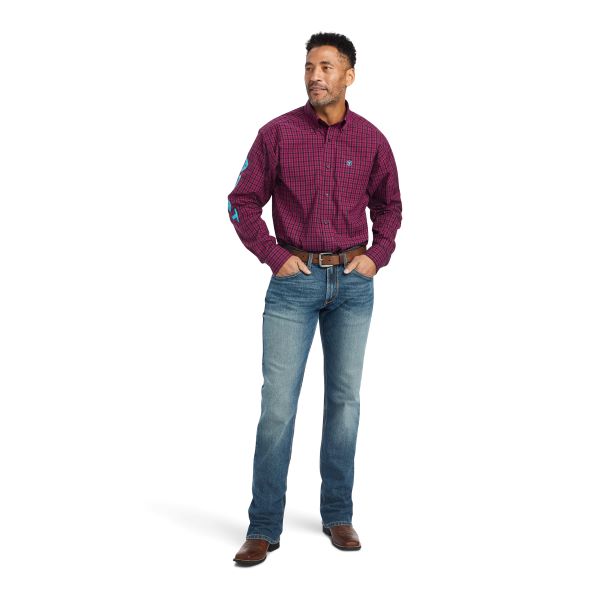 Ariat Beet Red Pro Series Team Cooper Classic Fit Men's Shirt With Turquoise Logo 10042355