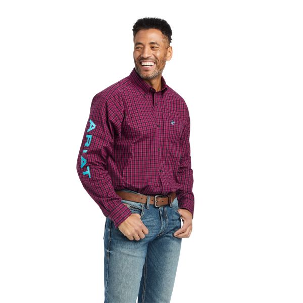 Ariat Beet Red Pro Series Team Cooper Classic Fit Men's Shirt with Turquoise Logo 10042355