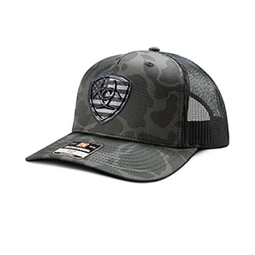Ariat Black and Grey 5 Panel Men's Snapback Hat with American Flag Design A300092866
