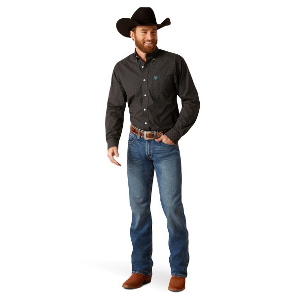 Ariat Black Gian Men's Wrinkle Free Fitted Longsleeve Button Down Shirt 10047337