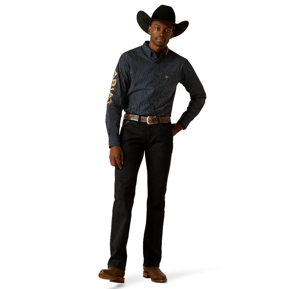 Ariat Black/Gold Team Portland Collared Men's Fitted Longsleeve Shirt 10062254