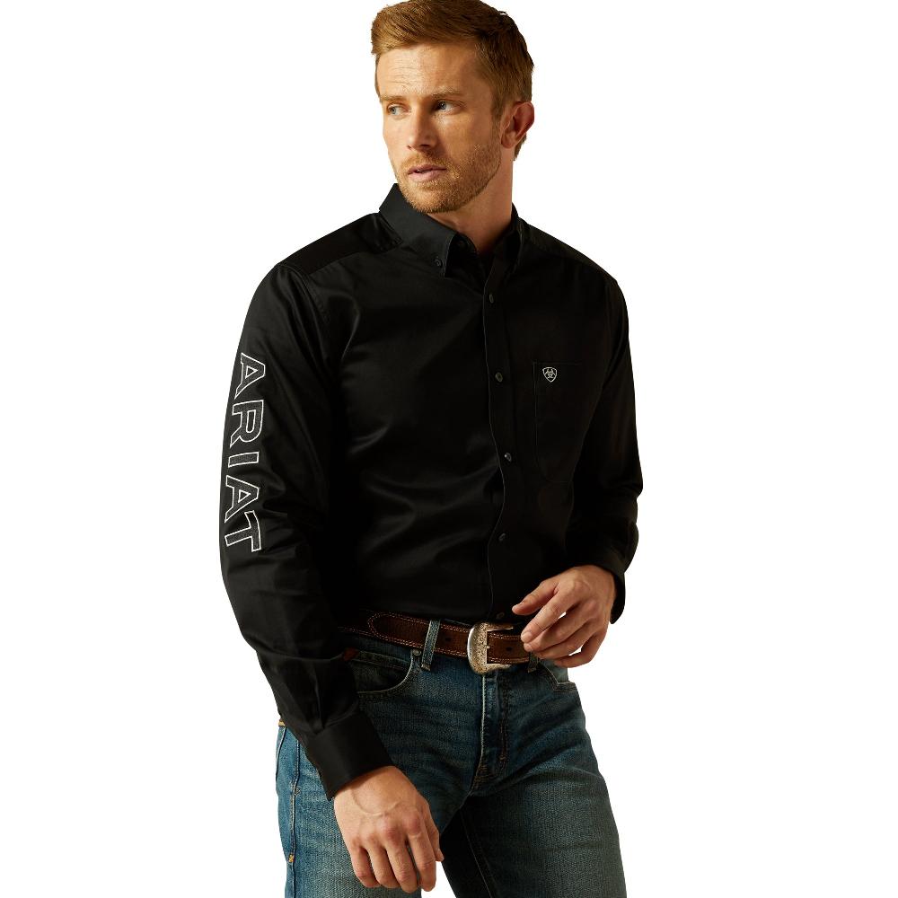 Ariat Black/Grey Team Logo Men's Collared Longsleeve Fitted Twill Shirt 10062659