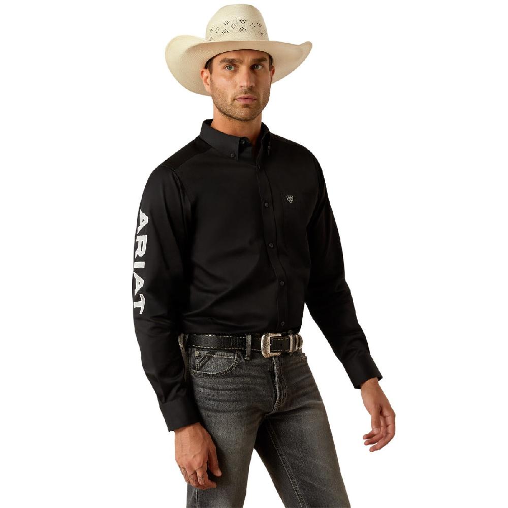Ariat Black/Grey Team Logo Men's Twill Classic Fit Longsleeve Collared Button Front Shirt 10055406