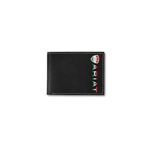 Ariat Black Men's Leather Bifold Wallet with Mexico Flag Colors and Embroidery A3555301