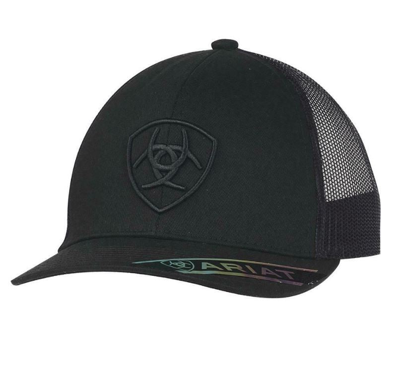 Ariat Black Mesh Panel Snapback Cap with Embroidered Ariat Shield Logo A300053001