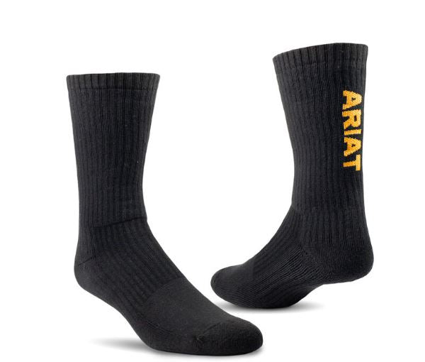 Ariat Black Premium Ringspun Cotton Crew Work Socks 3 pair pack 2239-BLK