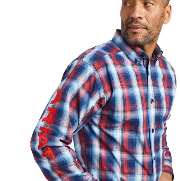 Ariat Black Pro Series Team Cory Fitted Men's Shirt With Black Red Blue And White Plaid 10042359