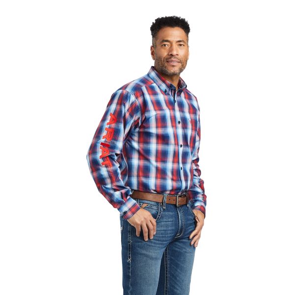 Ariat Black Pro Series Team Cory Fitted Men's Shirt with Black Red Blue and White Plaid 10042359