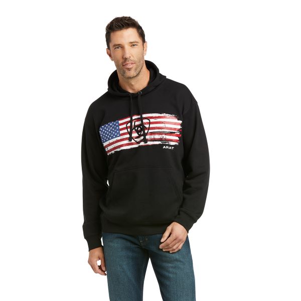 Ariat Black Seam to Seam Flag Mens Basic Hoodie 10037257