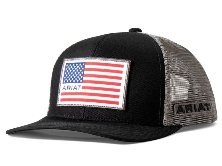 Ariat Black Snapback Cap with American Flag Patch A300081101