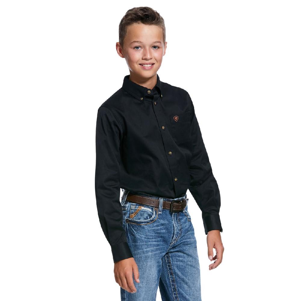 Ariat Black Solid Twill Boys' Collared Classic Fit Longsleeve Button Down Shirt 10030161