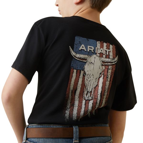 Ariat Black Steer Skull Flag Boys T-Shirt 10044753