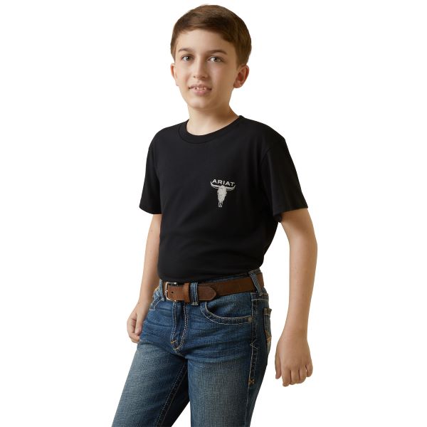 Ariat Black Steer Skull Flag Boys T-Shirt 10044753