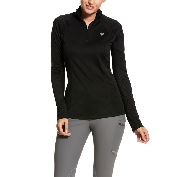 Ariat Black Sunstopper 2.0 Quarter Zip Baselayer Longsleeve Womens Top 10030429