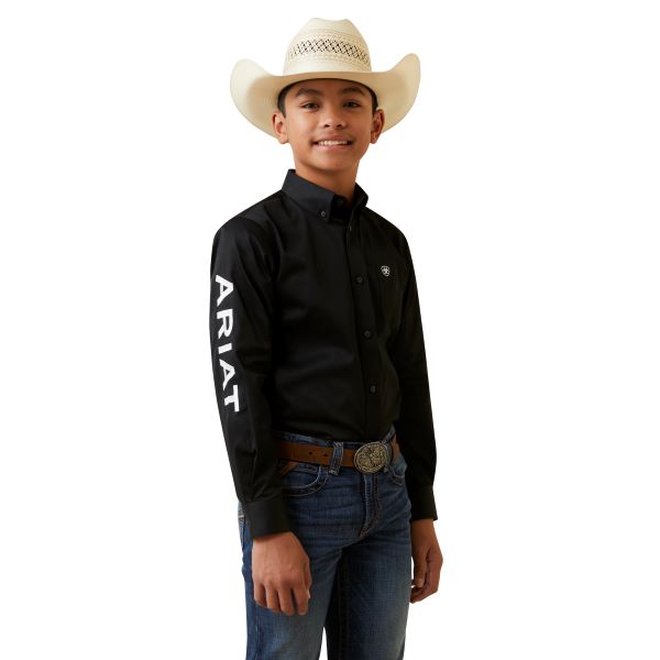 Ariat Black/White Team Logo Twill Boy's LongSleeve Button Down Shirt 10045426