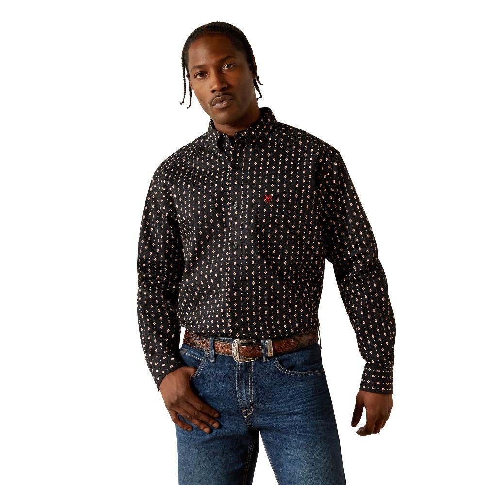 Ariat Black with Diamond Print Thorin Men's Collared Longsleeve Classic Fit Button Front Shirt 10062182