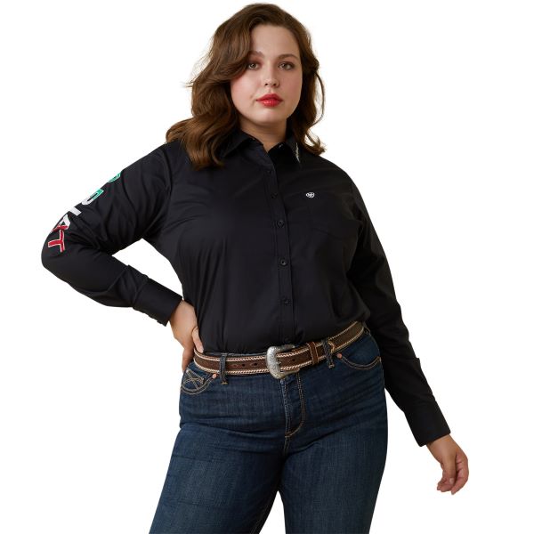 Ariat Black With Mexico Flag Embroidery Team Kirby Stretch Women's Shirt 10043552