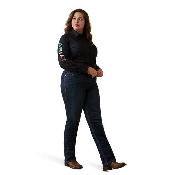 Ariat Black With Mexico Flag Embroidery Team Kirby Stretch Women's Shirt 10043552