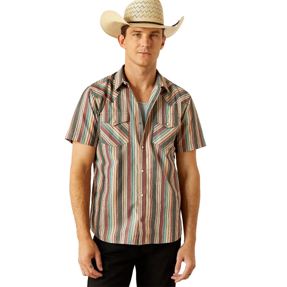 Ariat Black with Multi Stripes Haven Retro Fit Men's Collared Short Sleeve Snap Shirt 10058714