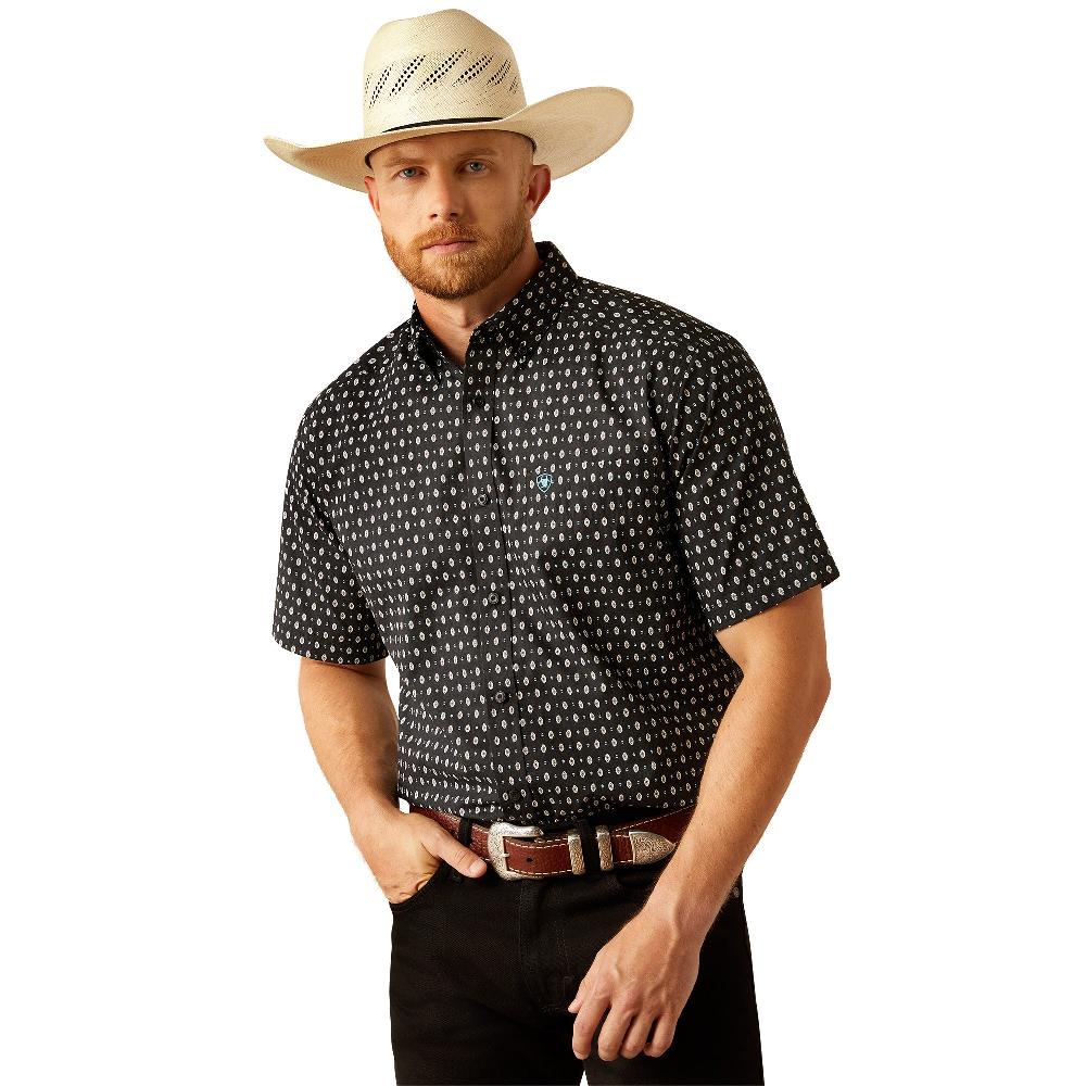 Ariat Black with Print Steele Men's Collared Classic Fit Button Front Short Sleeve Shirt 10059015