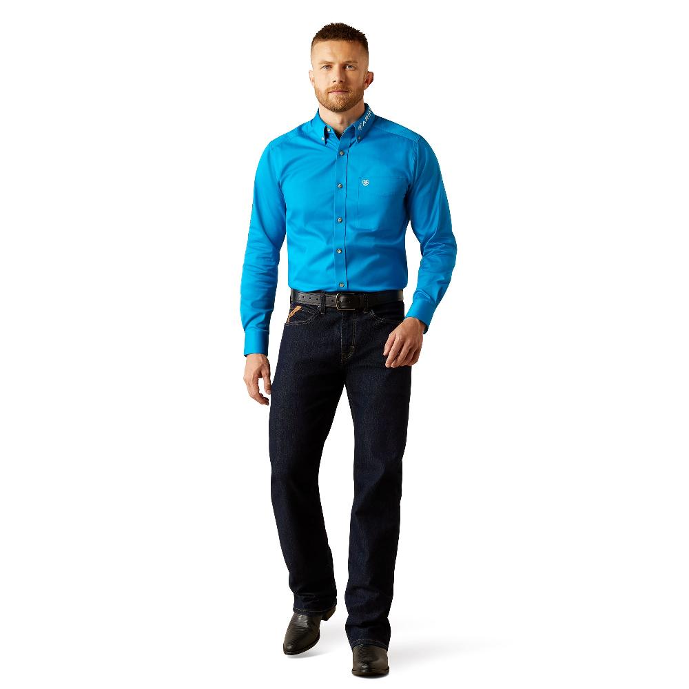 Ariat Blue/Dark Blue Team Logo Men's Collared Longsleeve Button Front Shirt 10058793