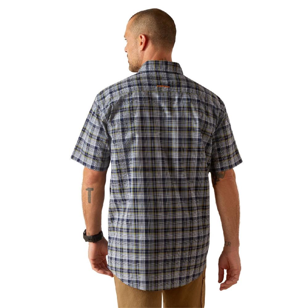 Ariat Blue Indigo Heather Plaid Rebar Made Tough DuraStretch Men's Short Sleeve Work Shirt 10048891