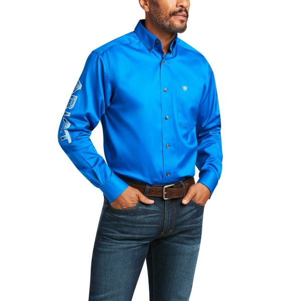 Ariat Blue Logo Solid Twill Button Down Mens Shirt 10039370