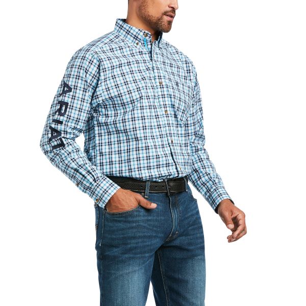 Ariat Blue Plaid Team Pro Series Mens Logo Shirt 10039244