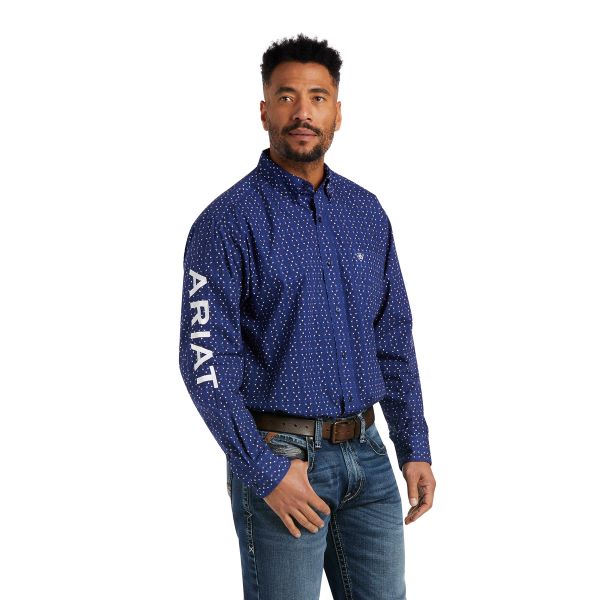 Ariat Blue Print Team Logo Mens Longsleeve Shirt 10038085