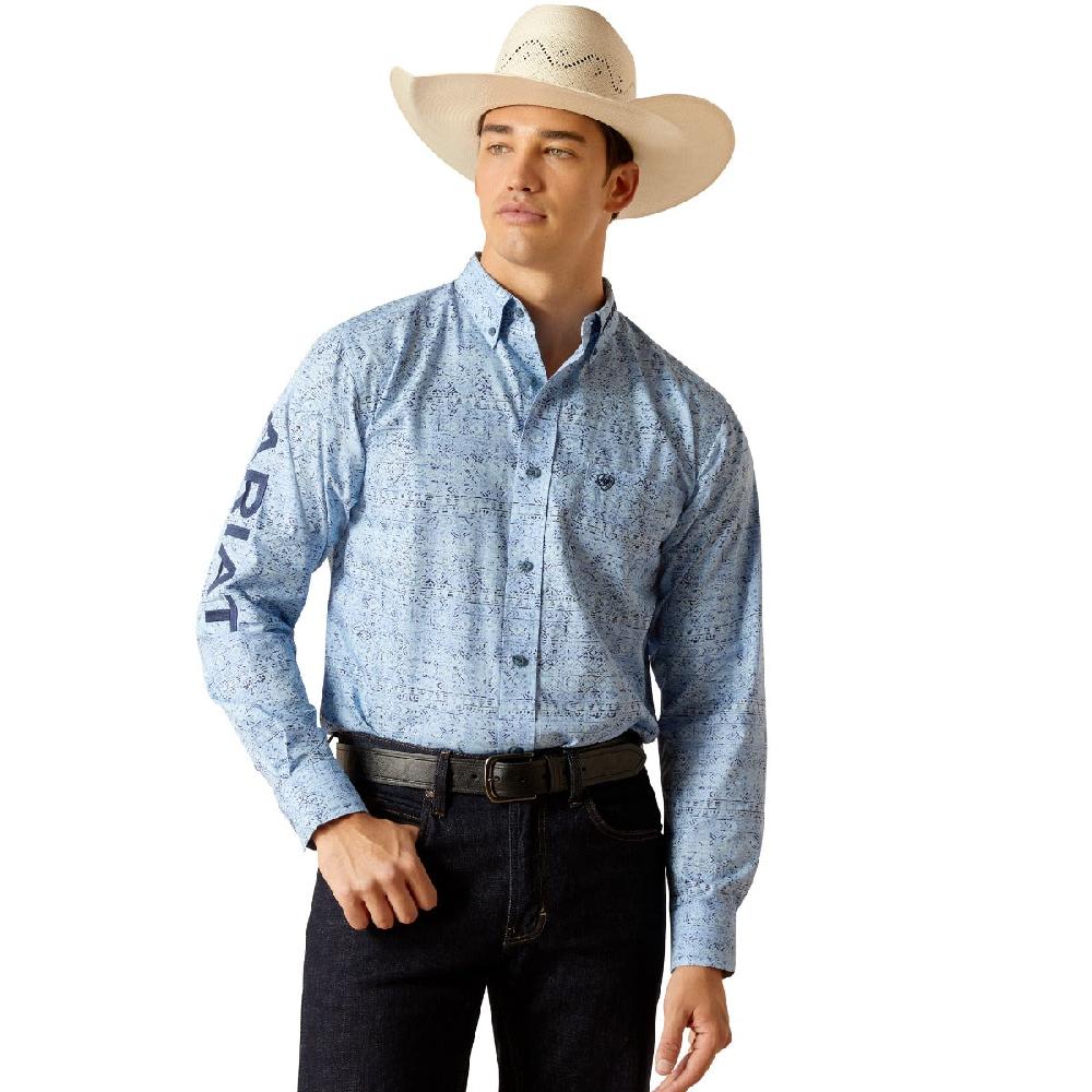 Ariat Blue Team Vaughn Men's Collared Longsleeve Fitted Button Down Shirt 10051500