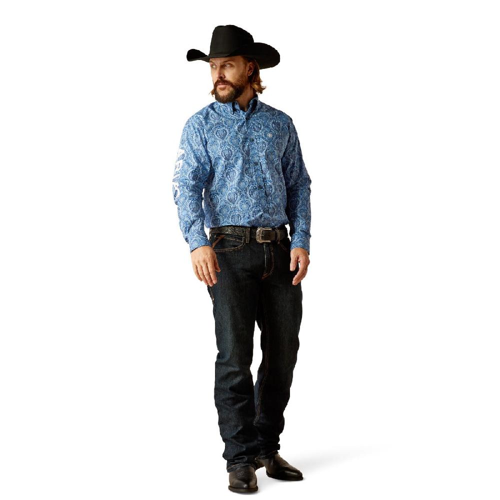 Ariat Blue/White Paisley Print Team Kellan Men's Collared Fitted Longsleeve Button Down Shirt 10052627